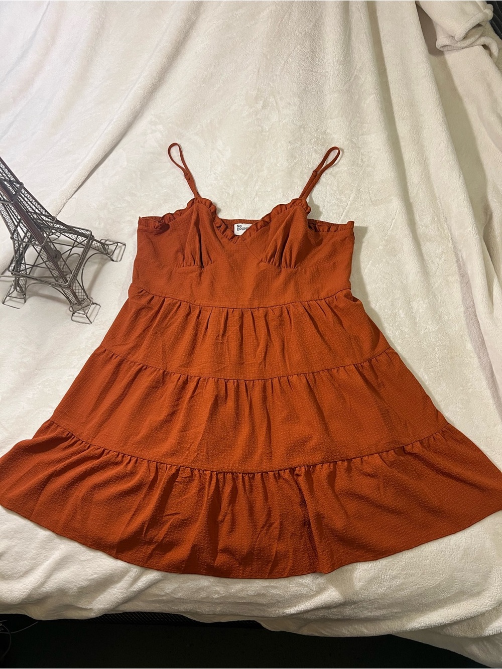 No Boundaries Burnt Orange Tiered Spaghetti Strap Midi Dress